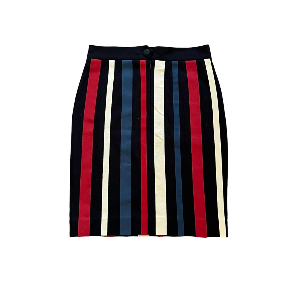 Boy. by Band of Outsiders Striped Pencil Skirt Sz 2 BY0203 Italy Black Blue Red - Picture 2 of 4